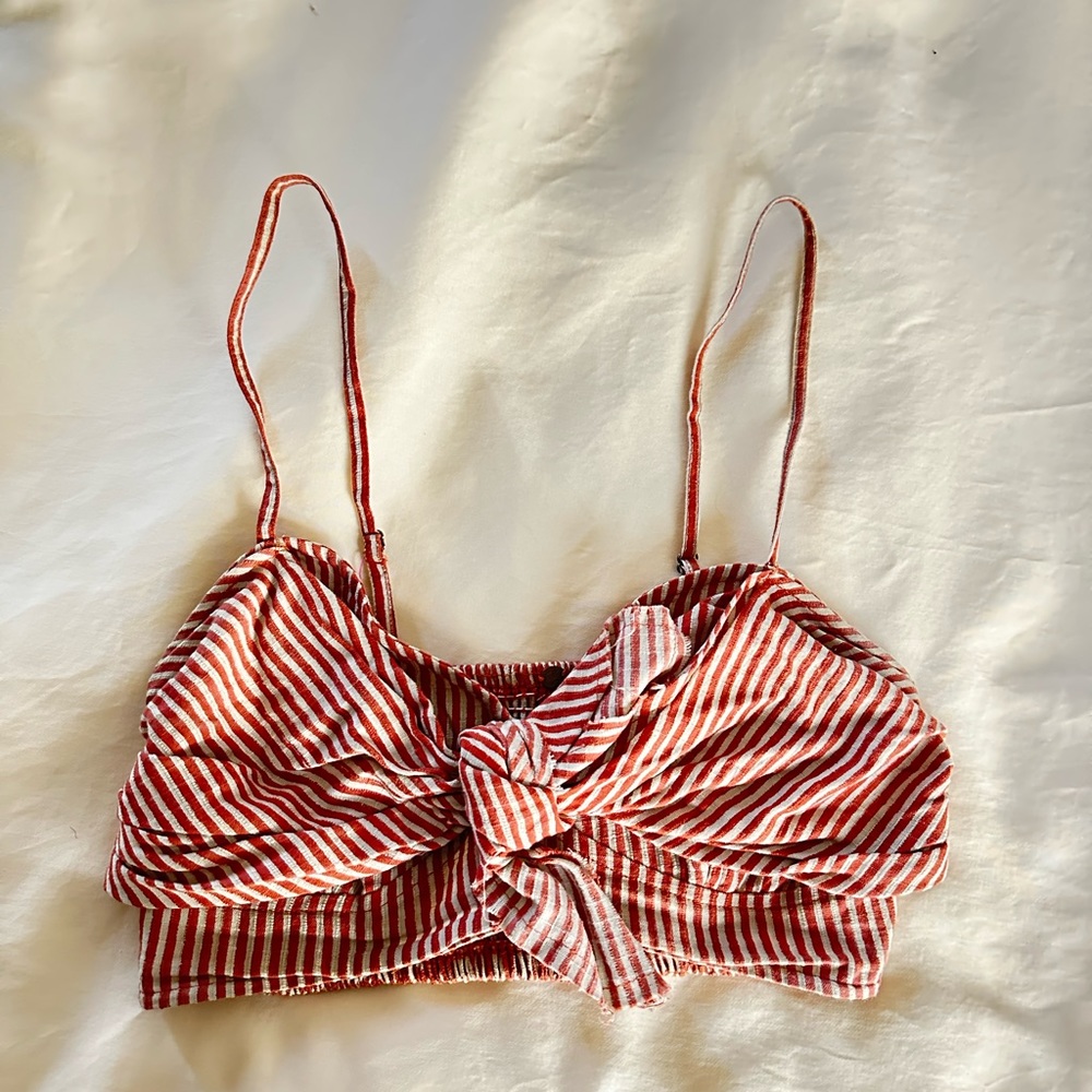 Free People Striped Bow Front Crop Top